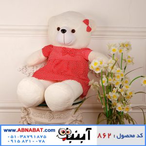 عروسک خرس سفید با پیراهن قرمز