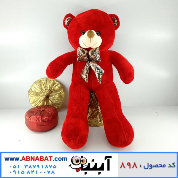 عروسک خرس قرمز پاپیون دار