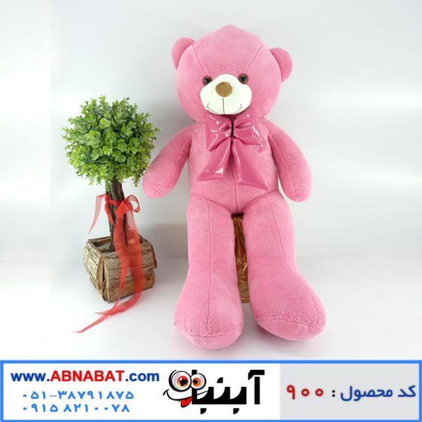عروسک خرس صورتی پاپیون دار