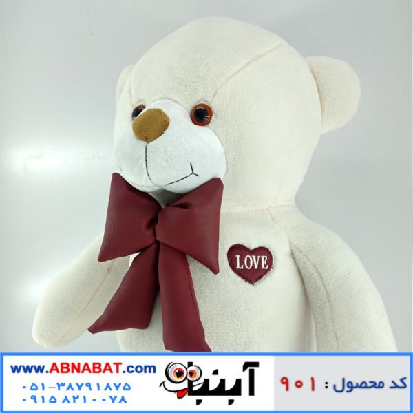 عروسک خرس سفید پاپیون دار