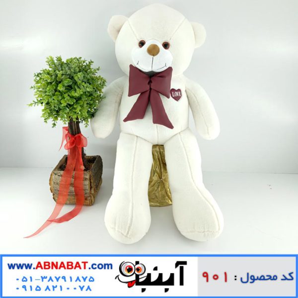 عروسک خرس سفید پاپیون دار