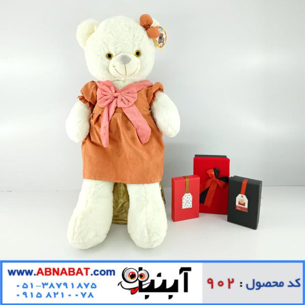 عروسک خرس سفید دخترانه لباس دار