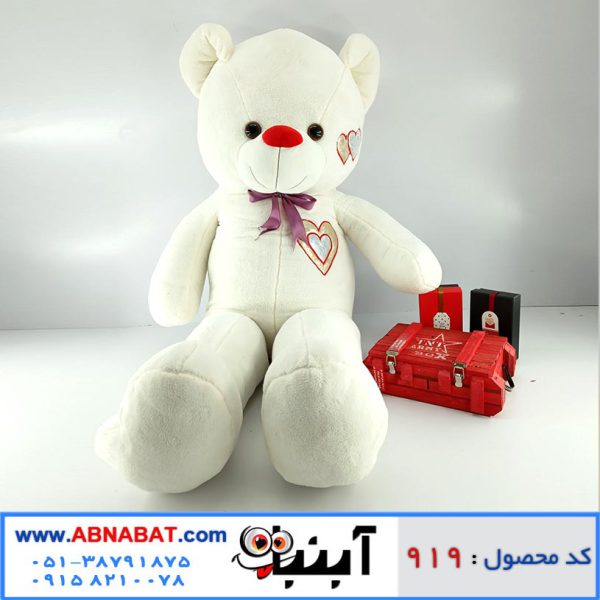 عروسک خرس سفید قلب روی سینه